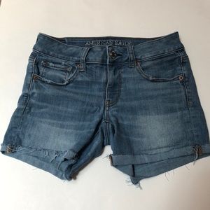 American Eagle Midi Light Wash Denim Shorts
